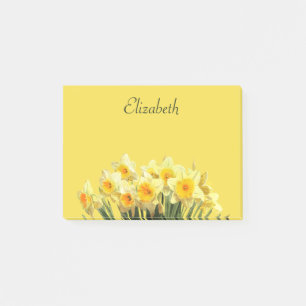 Daffodil Floral Yellow Script Monogram Name 4x3 Post-it Notes