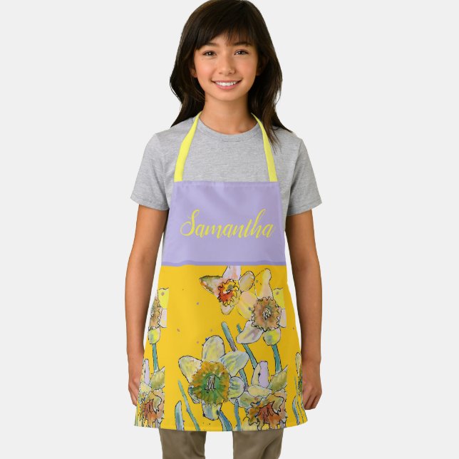 Daffodil Floral Yellow Spring Flower Pattern Kids Apron (Insitu)