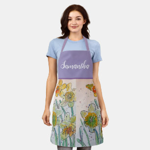 Daffodil Floral Yellow Viola Spring Flower Pattern Apron