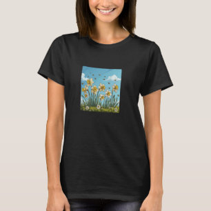 Daffodil Flower Blooming With Bees Around Graphic T-Shirt