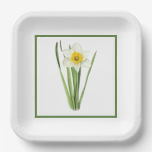 Daffodil Flower Bordered Botanical Art Paper Plate