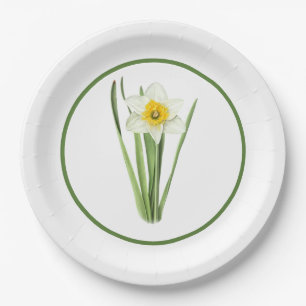 Daffodil Flower Bordered Botanical Art Paper Plate