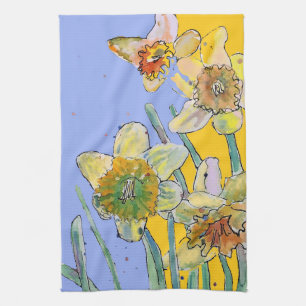 Daffodil Flower Floral Spring Watercolour Lavender Tea Towel