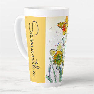 Daffodil Flower Floral Watercolor Womans Name Latte Mug