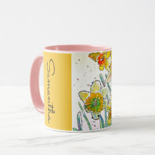 Daffodil Flower Floral Watercolor Womans Name Mug