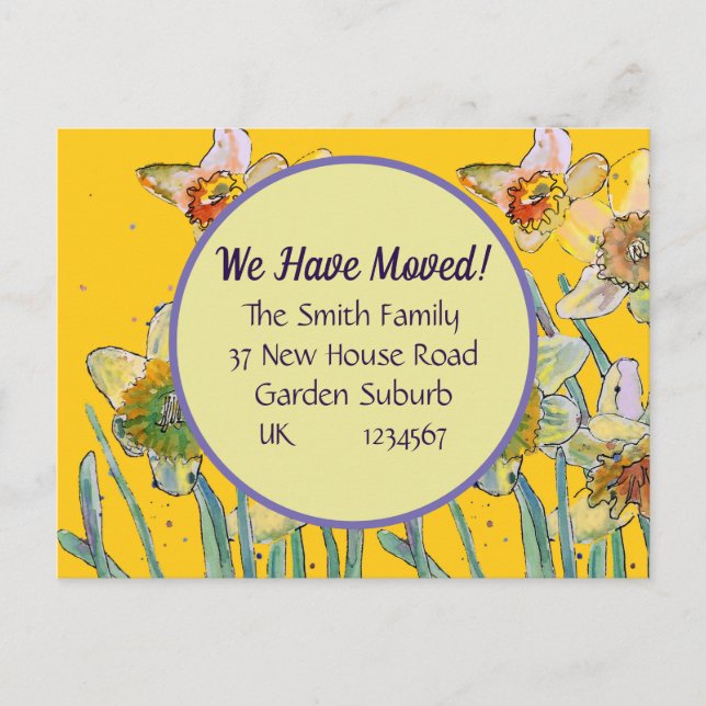 Daffodil Flower New Address Postcard We Are Moving (Front)