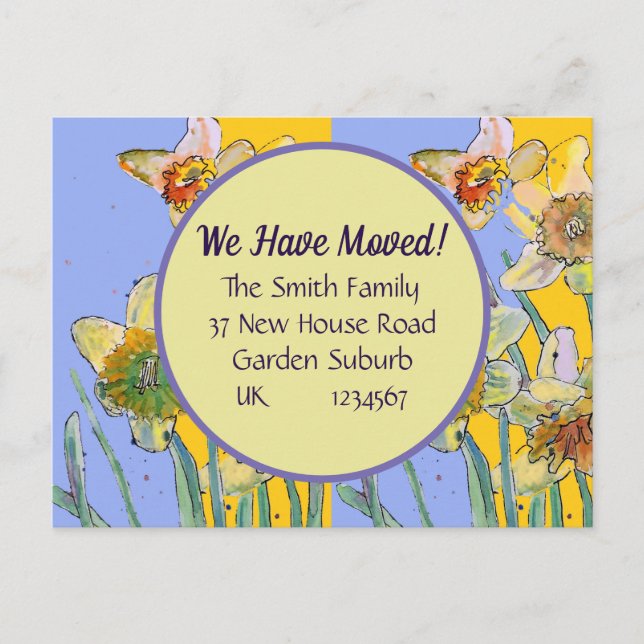 Daffodil Flower New Address Postcard We Are Moving (Front)