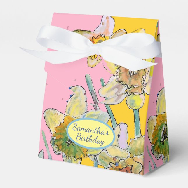 Daffodil Flower Painting floral Birthday Cake Box (Front Side)