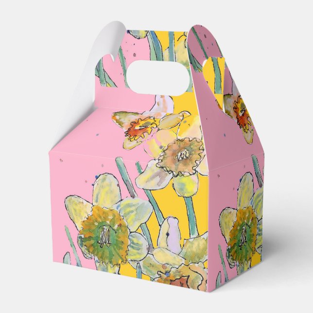 Daffodil Flower Painting floral Birthday Cake Box (Front Side)