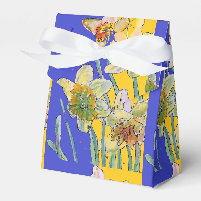Daffodil Flower Painting floral Birthday Navy Blue Favour Box (Front Side)