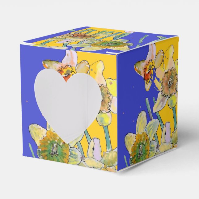 Daffodil Flower Painting floral Birthday Navy Blue Favour Box (Front Side)