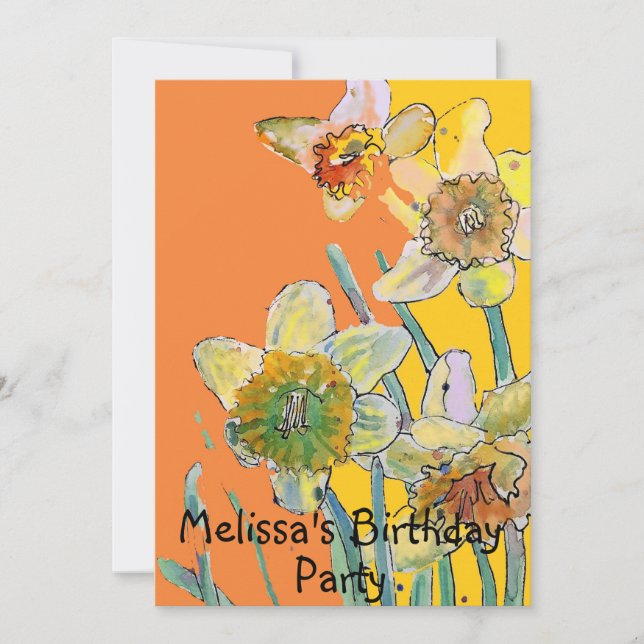Daffodil Flowers Birthday Childs Girls Invitation (Front)
