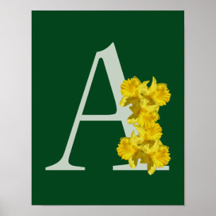 Daffodil Flowers Monogram Initial A Poster