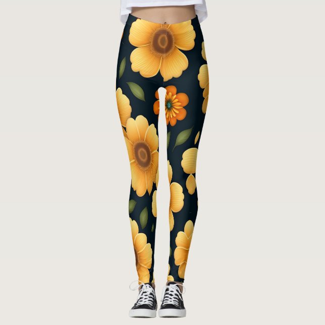 Daffodil flowers Yellow Floral Pattern Leggings (Front)