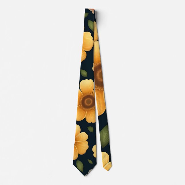Daffodil flowers Yellow Floral Pattern Tie (Front)