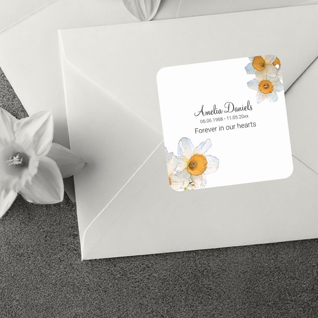 Daffodil Forever in our heart Funeral  Square Sticker (Creator Uploaded)