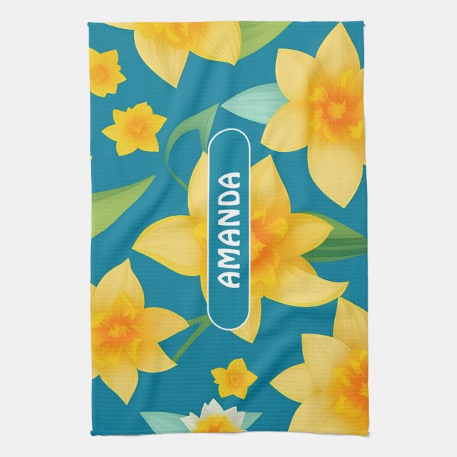 Daffodil Geometric Colourful Personalised Pattern Tea Towel (Vertical)