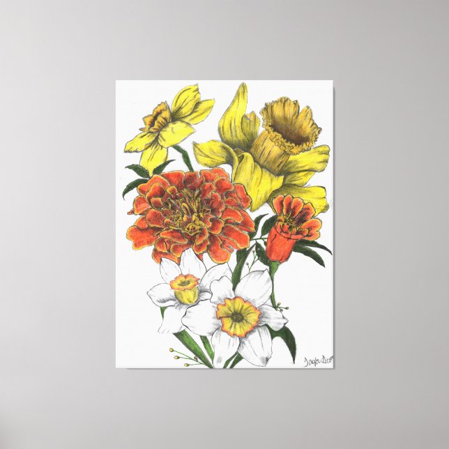 Daffodil, Marigold and Narcissus colour canvas Print (Front)