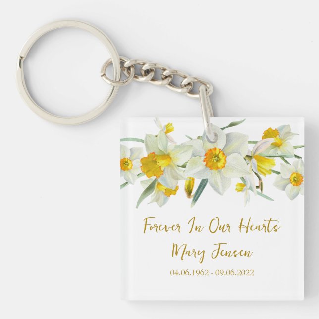 Daffodil Memorial Funeral Photo Keychain (Front)