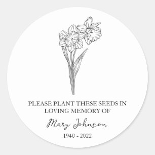 Daffodil Memorial Funeral Seed Packet Classic Round Sticker