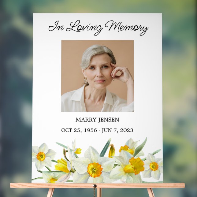Daffodil Memorial Photo Funeral Acrylic Sign (Neutral)