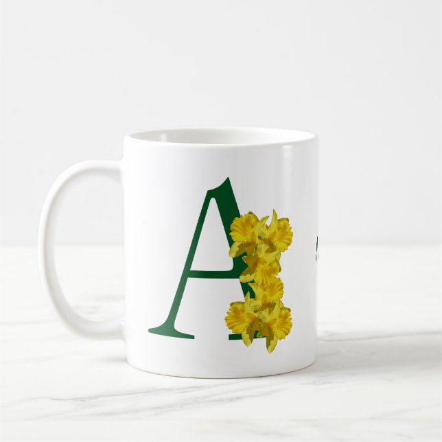 Daffodil Monogram Initial A Personalised Coffee Mug (Left)