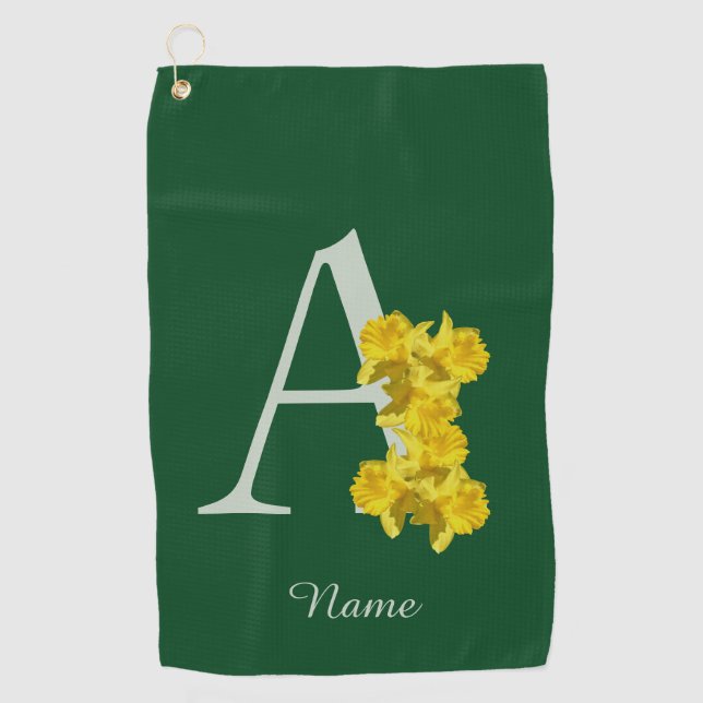Daffodil Monogram Initial A Personalised Golf Towel (Front)