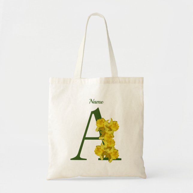 Daffodil Monogram Initial A Personalised Tote Bag (Front)