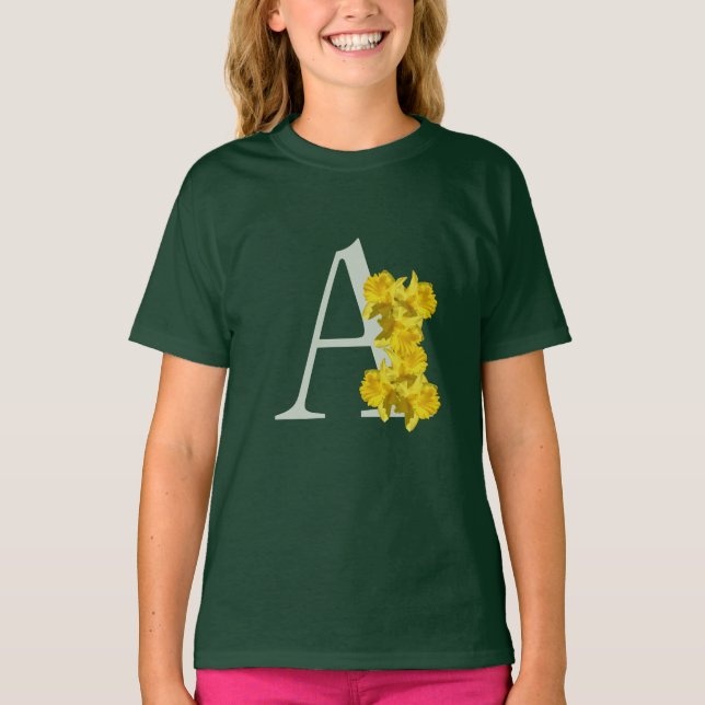 Daffodil Monogram Initial A   T-Shirt (Front)