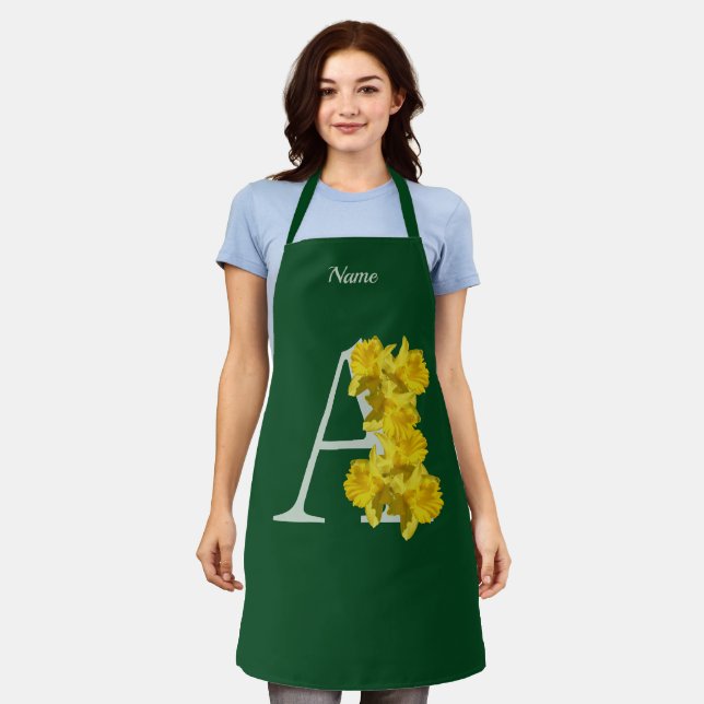 Daffodil Monogram Initial A Your Name  Apron (Worn)