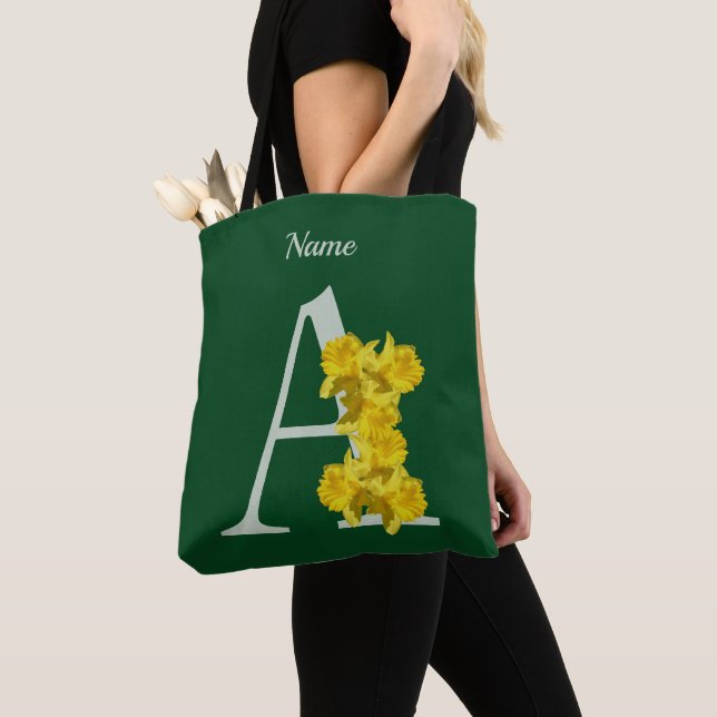 Daffodil Monogram Initial A Your Name Tote Bag (Close Up)