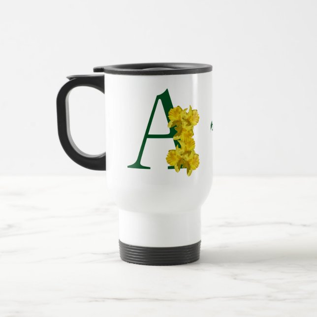 Daffodil Monogram Initial A Your Name  Travel Mug (Left)
