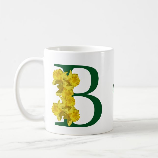 Daffodil Monogram Initial B Personalised Coffee Mug (Left)
