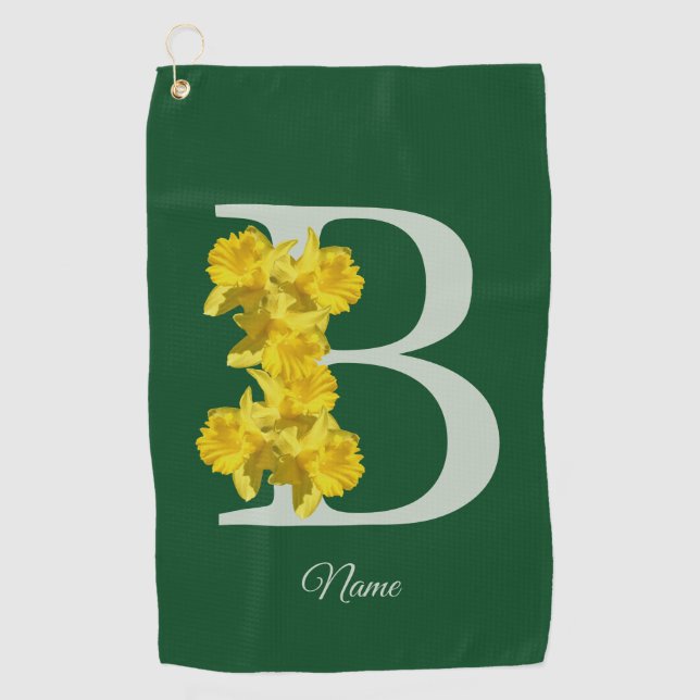 Daffodil Monogram Initial B Personalised Golf Towel (Front)