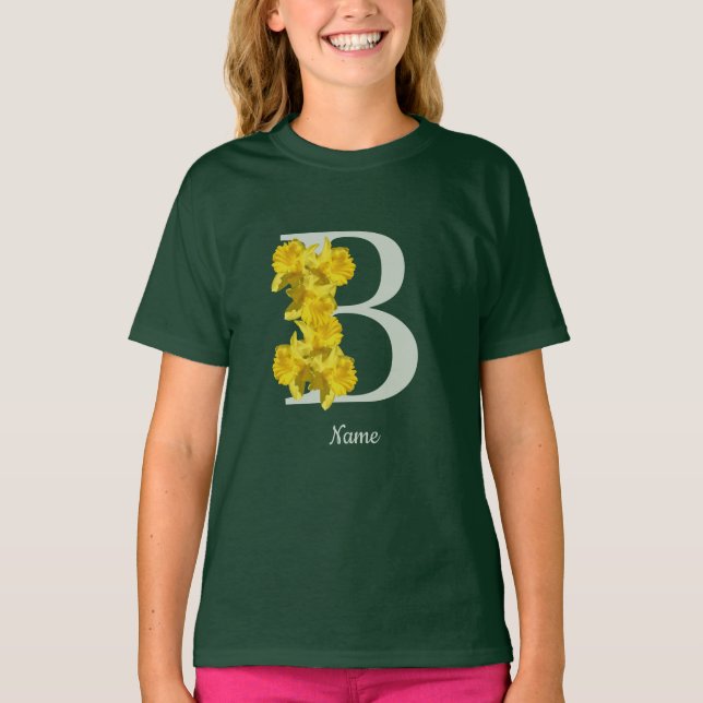 Daffodil Monogram Initial B Personalised T-Shirt (Front)
