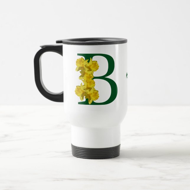 Daffodil Monogram Initial B Personalised Travel Mug (Left)