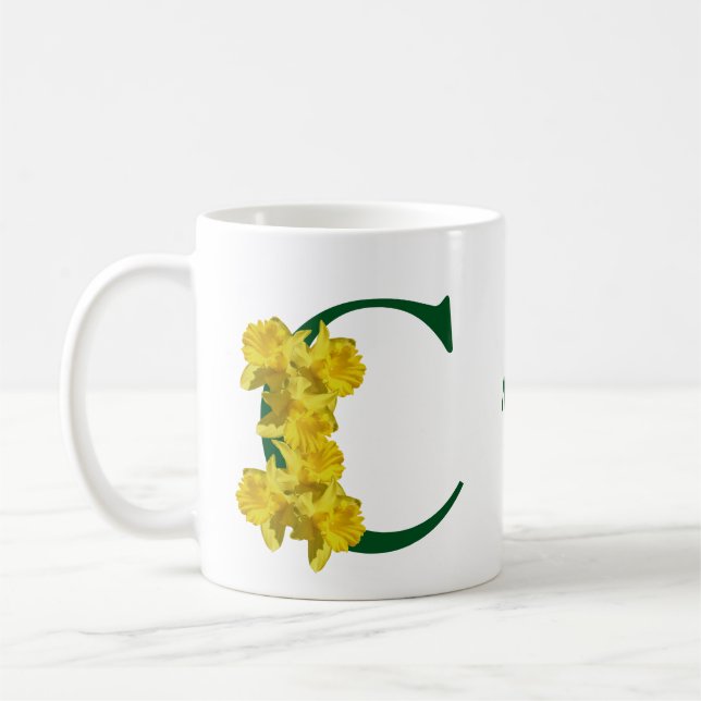 Daffodil Monogram Initial C Personalised Coffee Mug (Left)