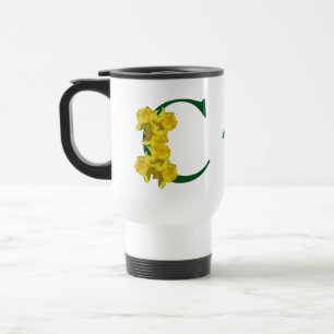 Daffodil Monogram Initial C Personalised Travel Mug
