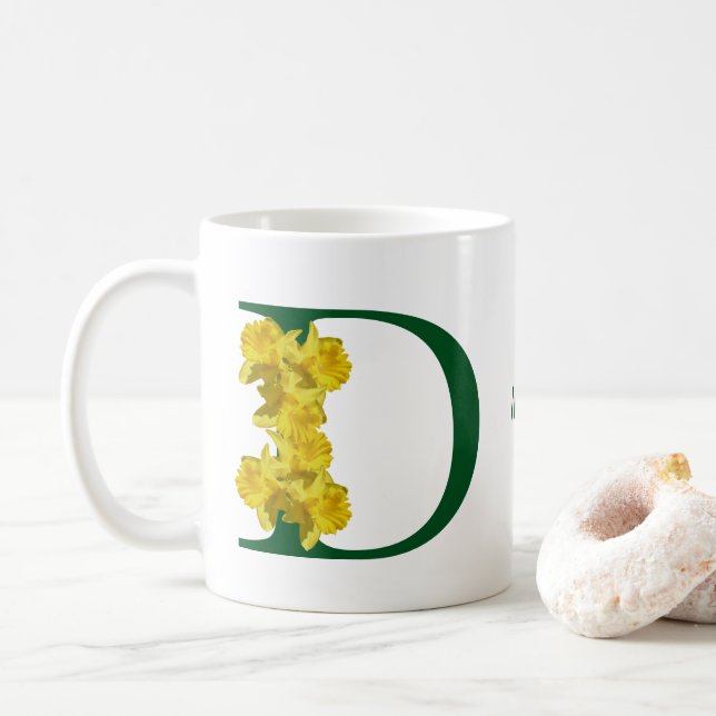 Daffodil Monogram Initial D Your Name Coffee Mug (With Donut)