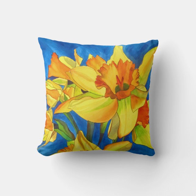 Daffodil narcissus watercolour flower art cushion (Front)