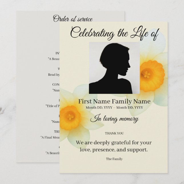 Daffodil order of service invitation (Front/Back)