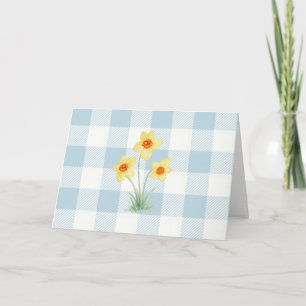 Daffodil Painting Blue Gingham Pattern Card
