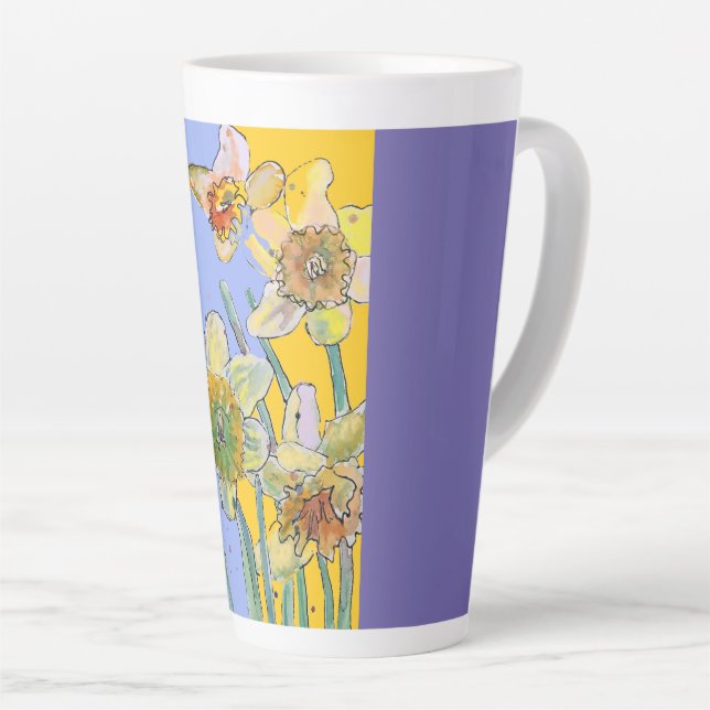 Daffodil Painting Hand Painted floral Latte Mug (Right Angle)
