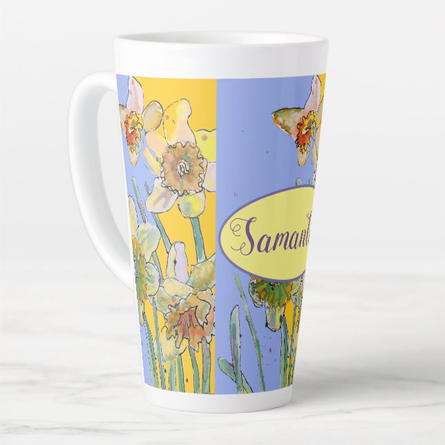 Daffodil Painting Hand Painted floral Latte Mug (Left Angle)