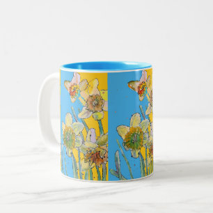 Daffodil Painting Hand Painted Yellow floral Two- Two-Tone Coffee Mug