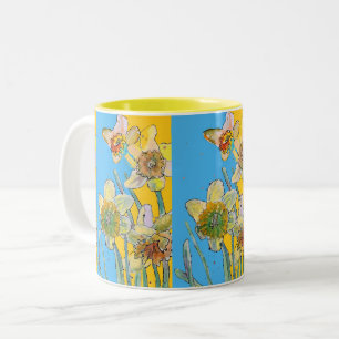 Daffodil Painting Hand Painted Yellow floral  Two- Two-Tone Coffee Mug