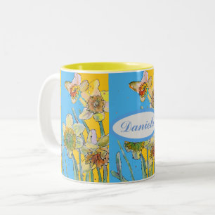 Daffodil Painting Hand Painted Yellow floral Two- Two-Tone Coffee Mug