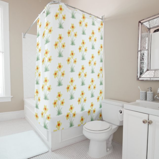 Daffodil Painting Spring Flower Pattern Shower Curtain (In Situ)