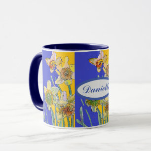 Daffodil Painting Watercolor Yellow Blue floral Mug