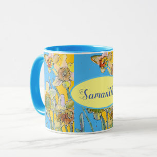 Daffodil Painting Watercolor Yellow Blue floral Mug